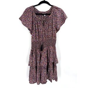 Patrons‎ of Peace Floral Dress Womens Small Black Multi Smocked Cottagecore Boho